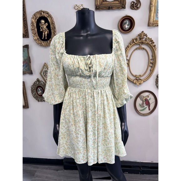 Princess Polly Dresses & Skirts - Princess Polly Sage Green Floral Smocked Mini Dress Size 4